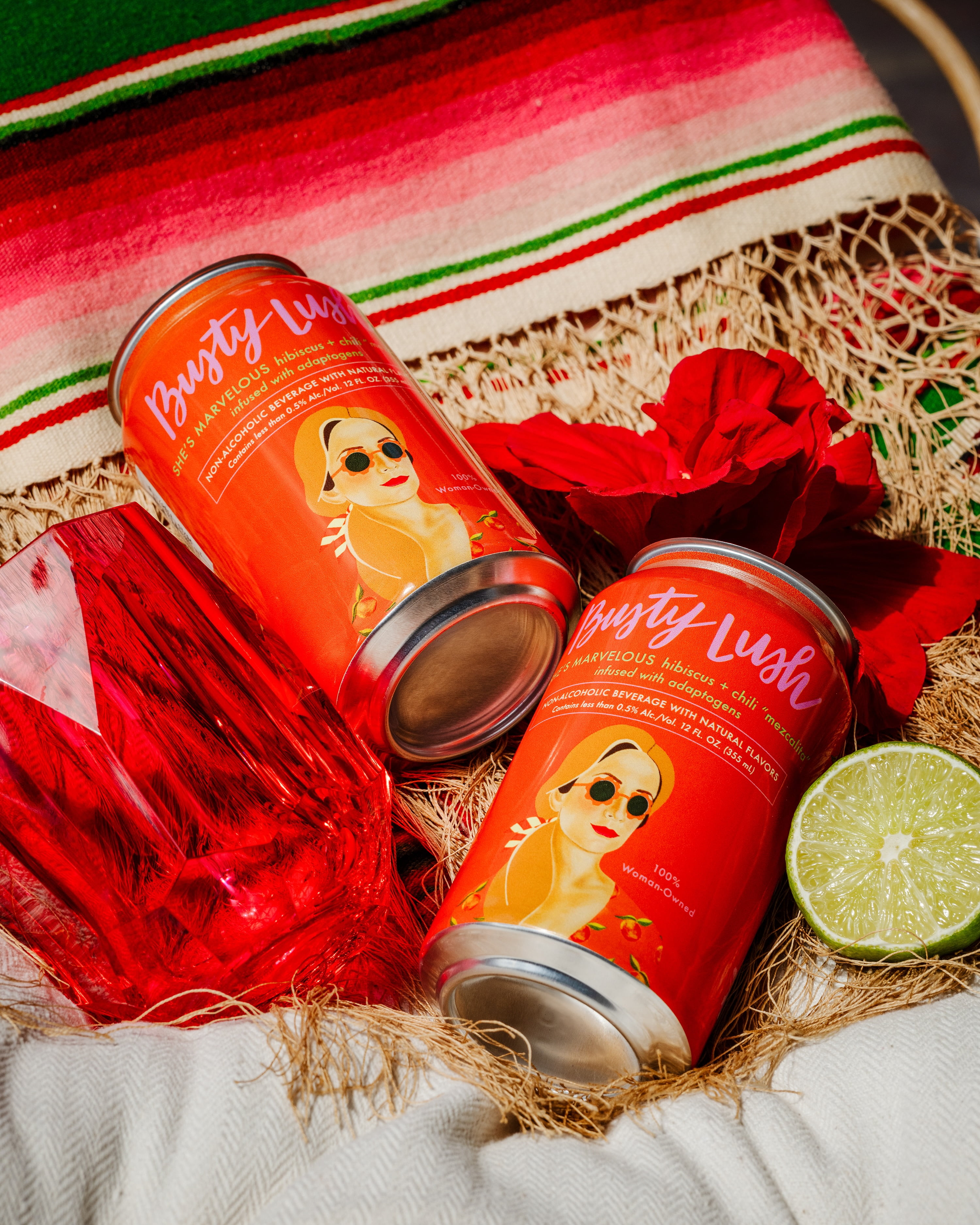 Busty Lush She's Marvelous Non-Alcoholic Mezcalita, Craft Mocktails feat. Alcohol Free Smoky Mezcal, Hibiscus, Fresh Citrus, Spicy Chile and Agave, Infused with L-Theanine, 8 Pack