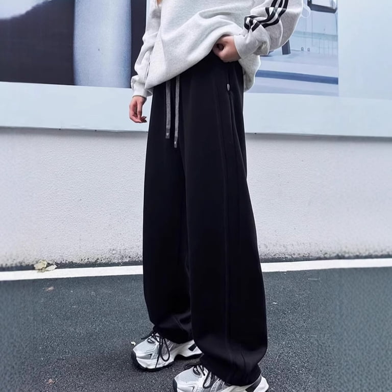 Girls Black Pants 7/8 Girls Uniform Pants Stretchy Straight Leg Slim Fit Dress Pants Elastic High Waist Flare Casual Boys Pull On Trousers