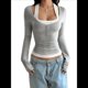 thumbnail image 1 of Camisetas Henley de Larga para Mujer, Blusa Básica Informal de Punto Acanalado con Botones y Corte Ajustado. Flor Gris XL, 1 of 8