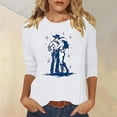 thumbnail image 2 of Staron Women's 3/4 Sleeve Western Print Casual T-Shirt Round Neck Loose Fit Bohemian Top Blouse, White XXL, 2 of 4