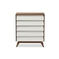 Baxton Studio Hildon MidCentury Modern White and Walnut Wood 5Drawer
