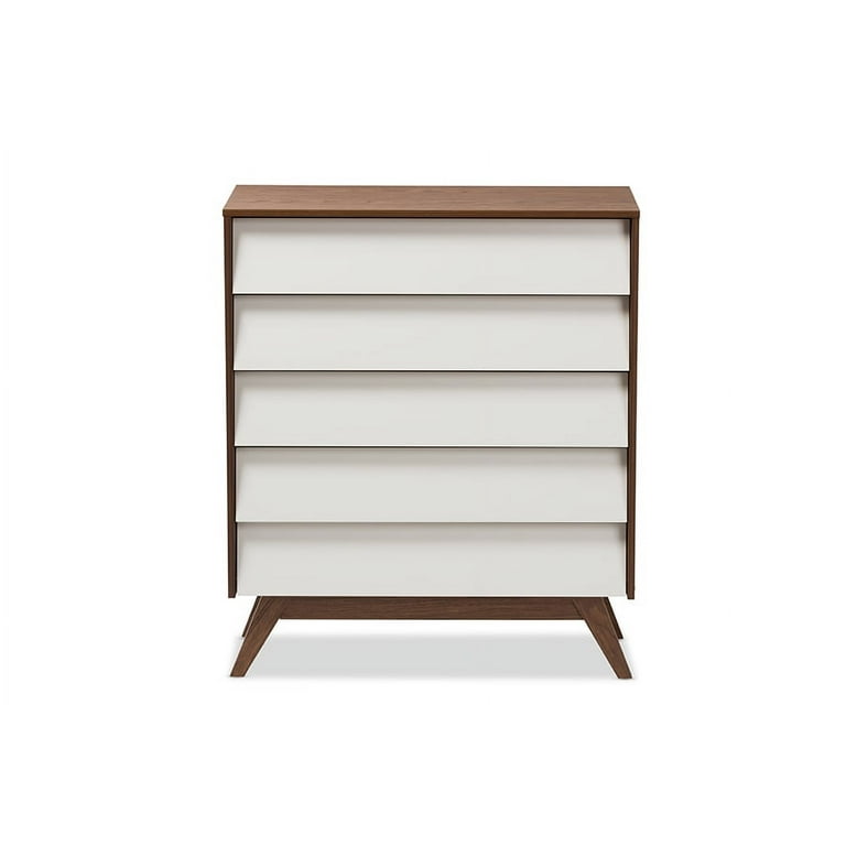 Baxton Studio Hildon Mid-Century Modern White and Walnut Wood 5-Drawer Storage Chest Baxton Studio Hildon Mid-Century Modern White and Walnut Wood 5-Drawer Storage Chest