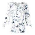 thumbnail image 5 of LEAVINGSUO Long Sleeve Shirts for Women, Fall Womens Tops Women's Casual Trumpet 3/4 Sleeve Printed Buttoned Basic Ruched Tops Pleated T-Shirts Blouses, 5 of 5