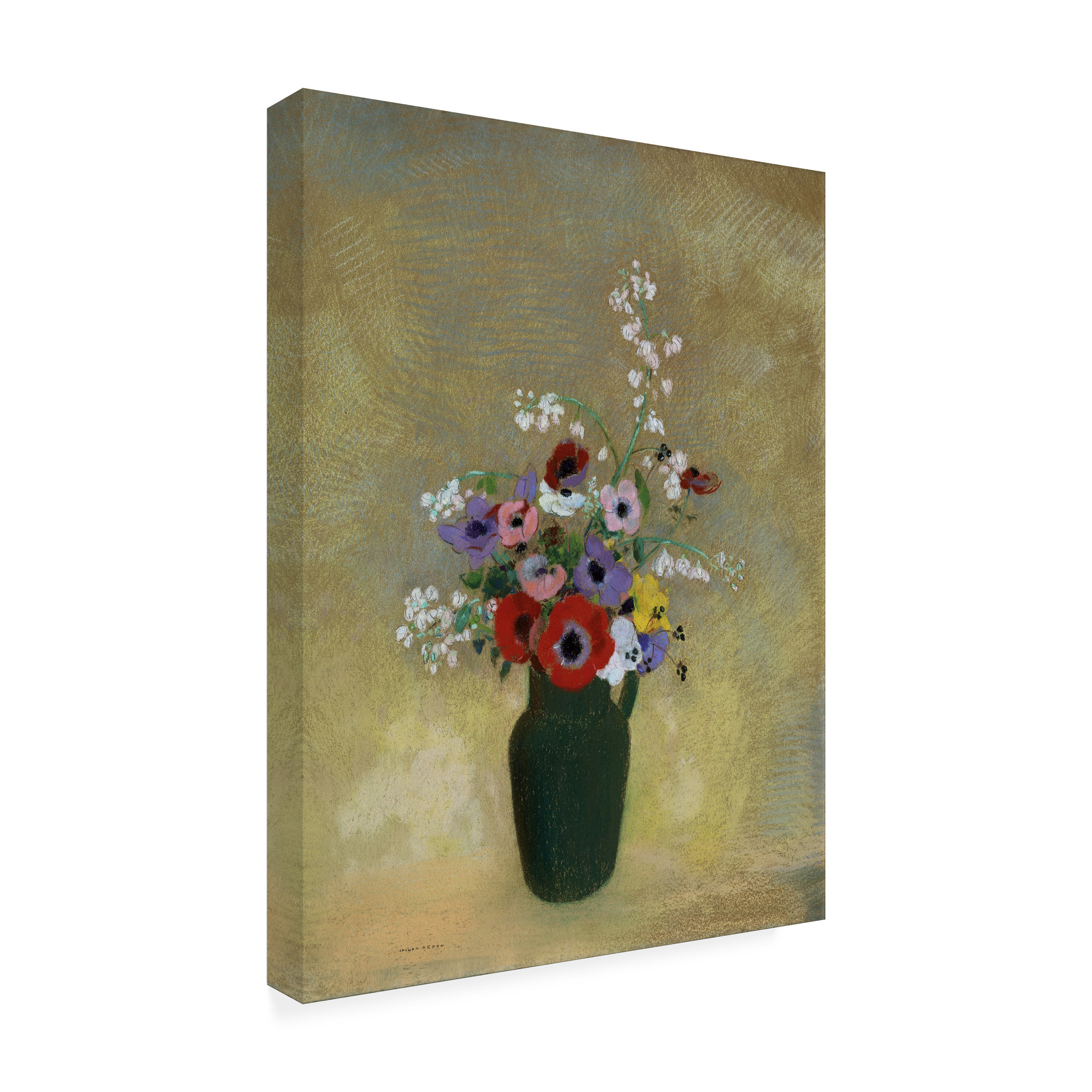 Odilon Redon 'Large Green Vase With Mixed Flowers' Canvas Art