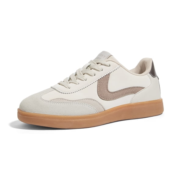 LUCKY STEP Womens Classic Retro Sneakers Non Slip Fashion Casual Shoes,Beige&Grey