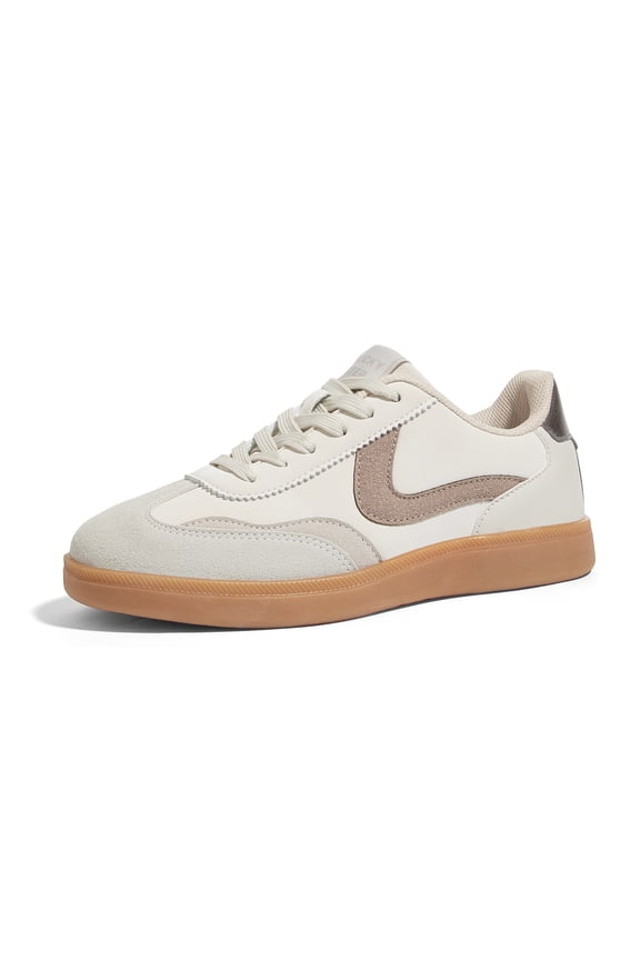 Womens Classic Retro Sneakers Non Slip Fashion Casual Shoes,Beige&Grey