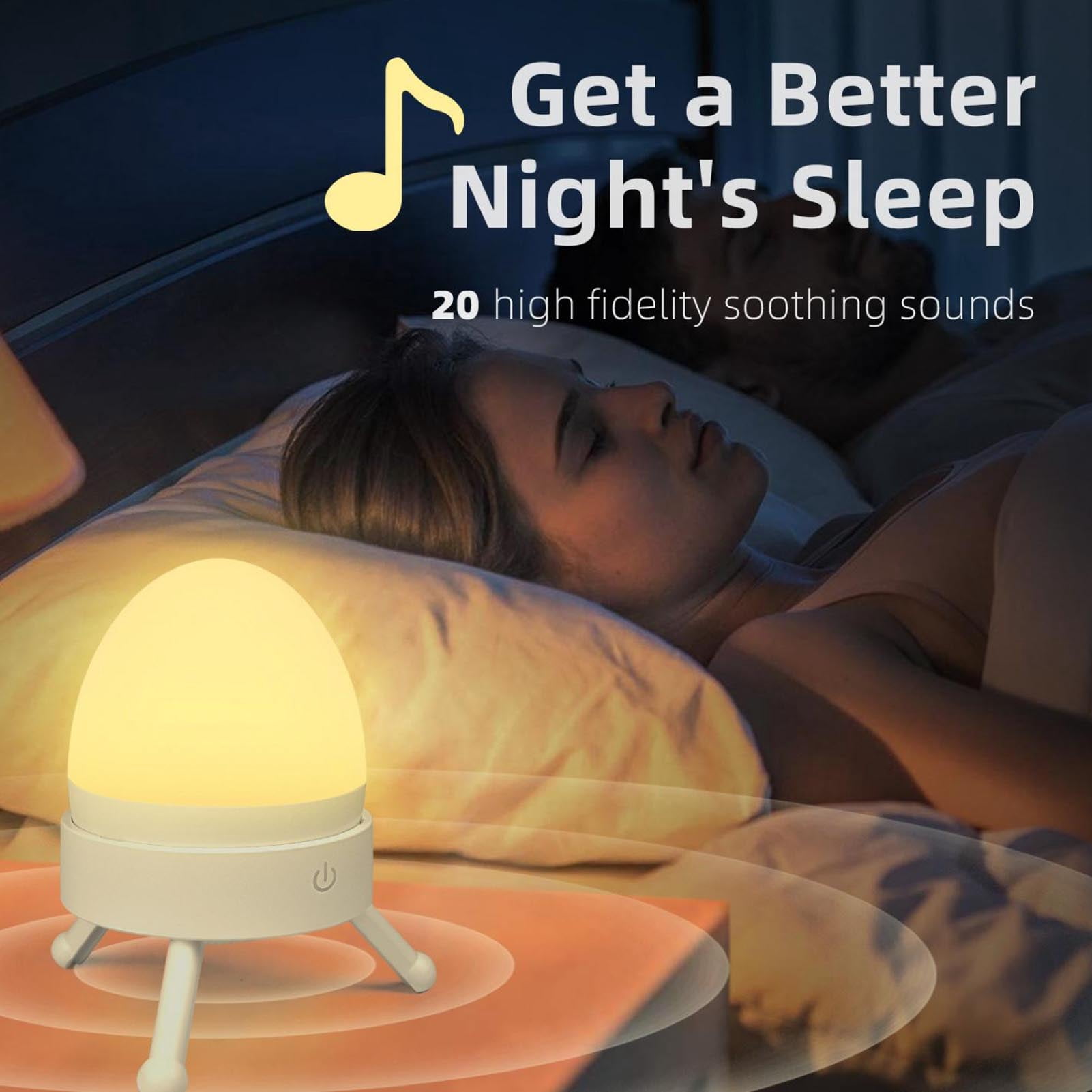 Yajisi White Noise Sleeping Machine w/ Night Light, Rechargeable 1800mAh Built-in Battery, Remote Control Auto-Off Timer, 20 Soothing Sounds for Adults & Kids, Portable Sleep Sound Therapy, White