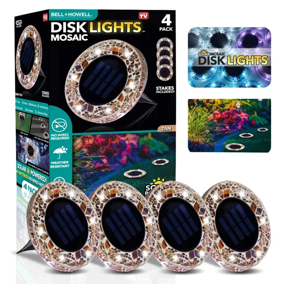 Bell Howell Mosaic Disk Lights Solar Powered Disk Lights 4 Pack Blue