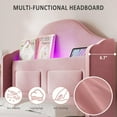 thumbnail image 3 of Twin Bed Frames for Kids/Girls, Wingback Velvet Platform Bed with LED Lights for Princess, Upholstered Storage Headboard, Wooden Slats Support, No Box Spring Needed, Pink, 3 of 7