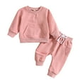 thumbnail image 2 of LYMAYTER 2PCS Toddler Baby Sweatshirt Outfit for Boys Girls 0M-3T Infant Crewneck T-Shirt Top& Drawstring Pants Set Long Sleeve Solid Sweatsuit Set, 2 of 8