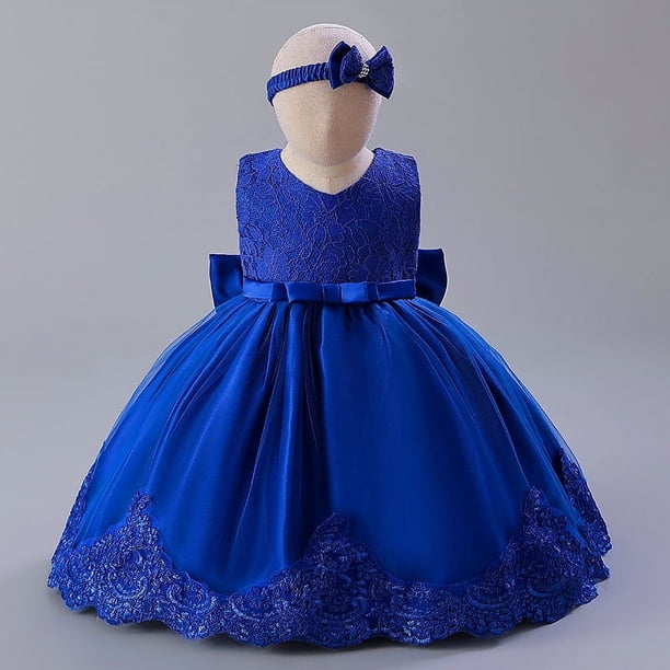 Vestido infantil de encaje de color a juego para bebé de un año, vestido de noche de princesa con lazo