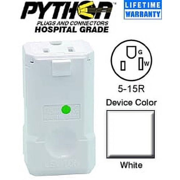 Leviton 8259-V Connector, 5-15R 15 Amp 125 Volt Hospital Python - White