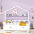 thumbnail image 2 of White Full Size House Bed with Drawer, Montessori-Style Bed for Kids, Teens, Boys & Girls, Wooden Frame with Roof Design and Storage Shelves, No Box Spring Needed, 2 of 5