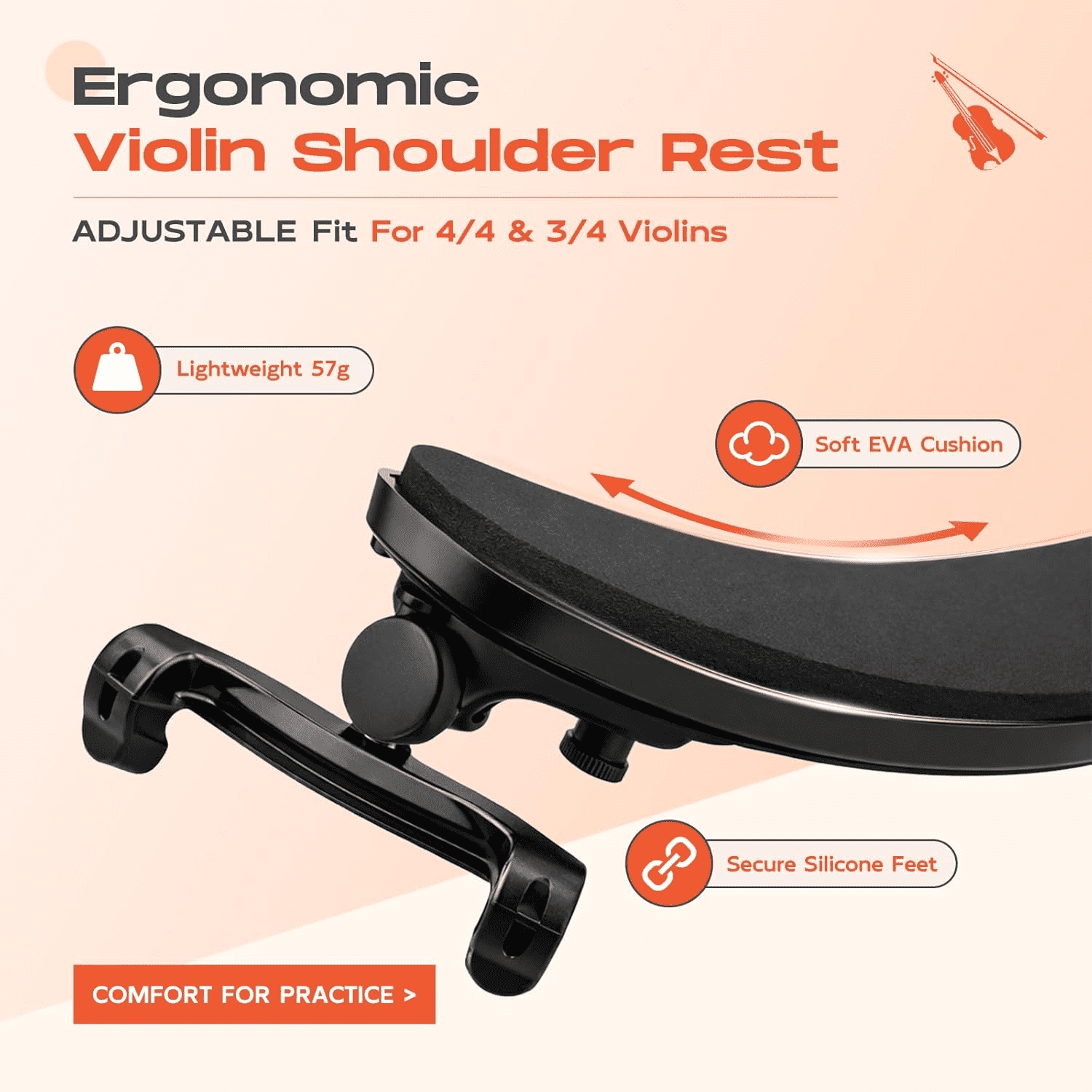 MOUSYKO Shoulder rests for violins,Violin Shoulder Rest for 1/2-1/4 Size, Collapsible and Height Adjustable Feet, Violin Universal Type Violin Parts Soft Easy to use