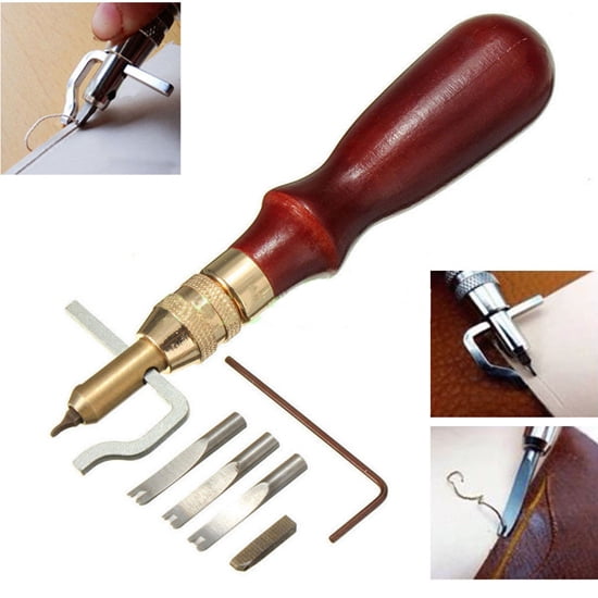LAITER 8 PCS Leather Edge Skiving Tools Stainless Steel Leather Groover Hand V U Shaped Silver Leather Beveler Skiver Grooving Carving Trimming Tools for DIY Leathercraft Works 