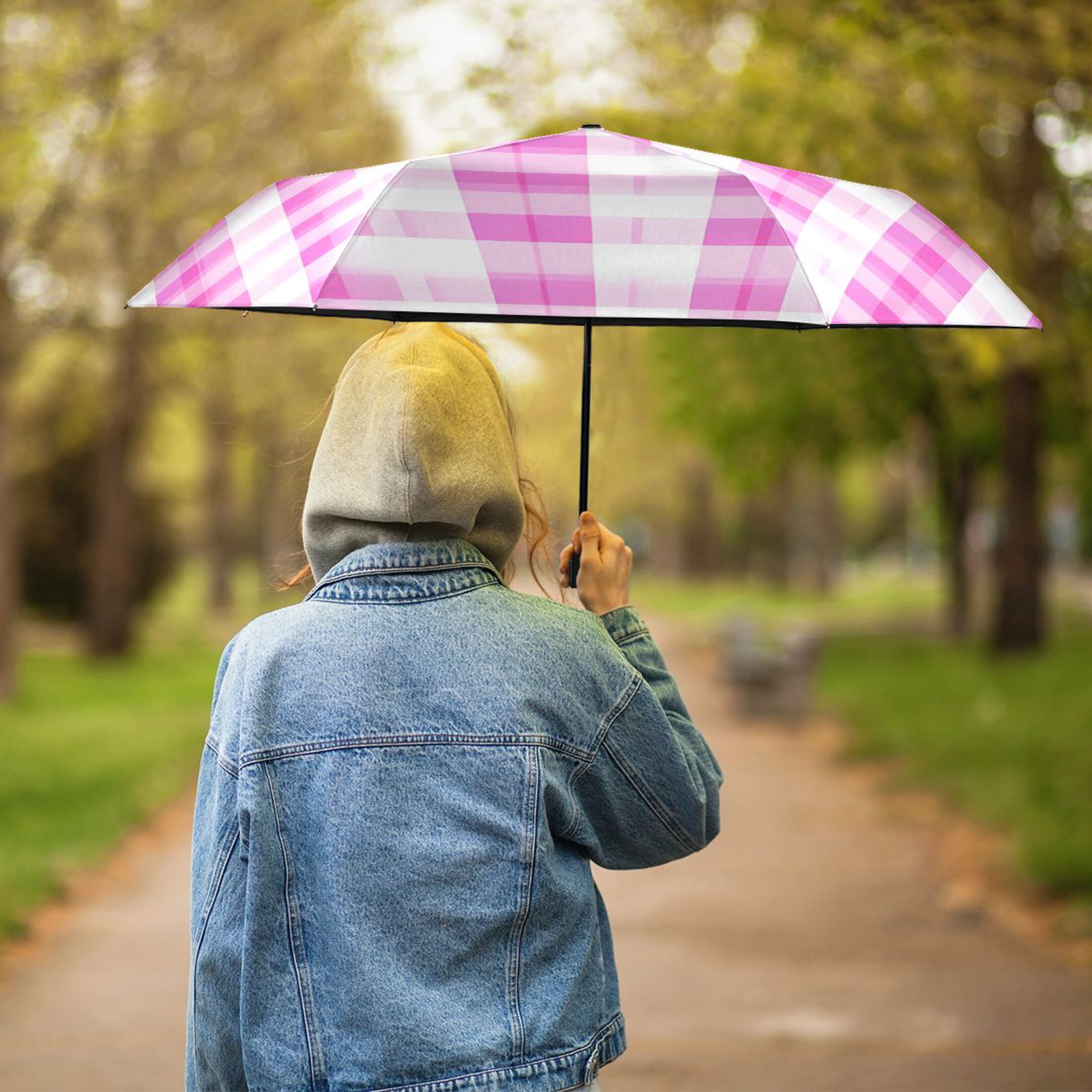 ALAZA Checkered Grid-d8 UPF 50+ Compact Folding Umbrella for Rain Travel Umbrella Packable