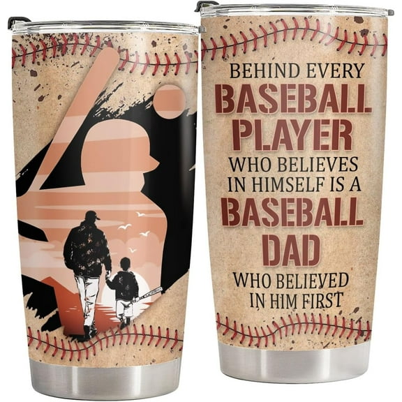 Baseball Dad Tumbler with Lid 20oz Stainless Steel, Baseball Coffee Travel Mug, Baseball Dad Gifts for Christmas from Son Daughter