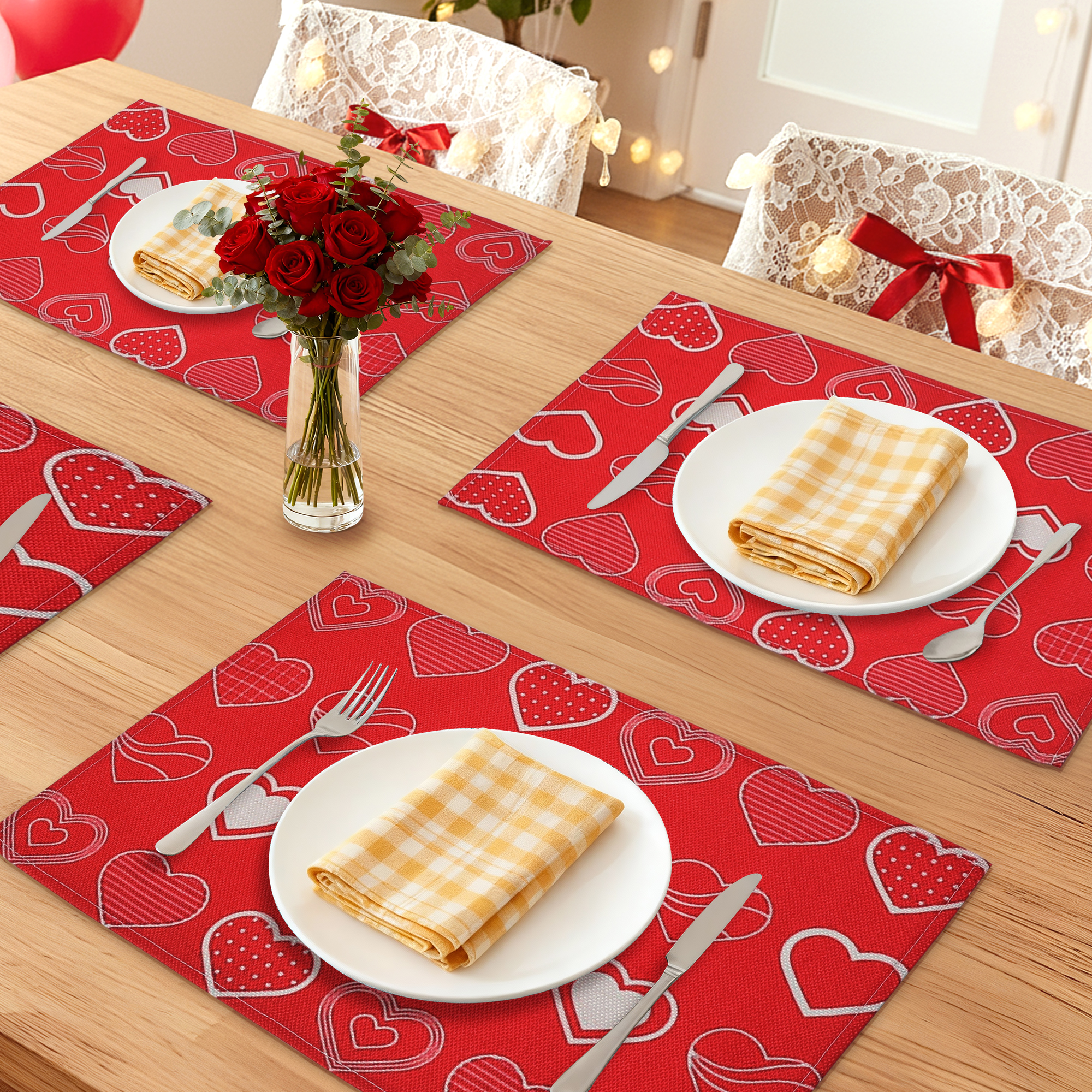 Unique Bargains Set of 6 Love Hearts Placemats for Anniversaries Heart