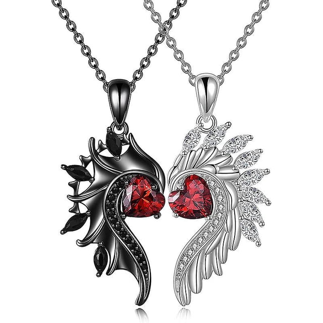 Colgante de pareja con alas de ángel del diablo, circonitas de amor con diamantes, collar sencillo de regalo para el día de San Valentín en blanco y negro europeo y americano