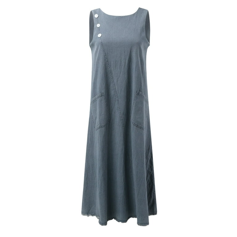 white christmas dresses True To Herself Dark Wash Cotton Sleeveless Denim Midi Dress main image 1