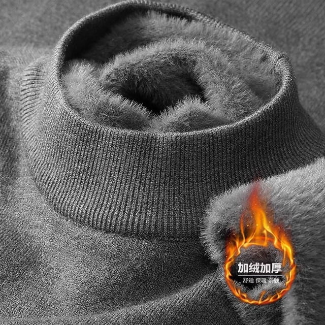 Chandail en Tricot pour Hommes Col Roulé avec Rembourrage en Velours Chandail Chaud Uni Automne Hiver Bas Épais Décontracté Col Rond