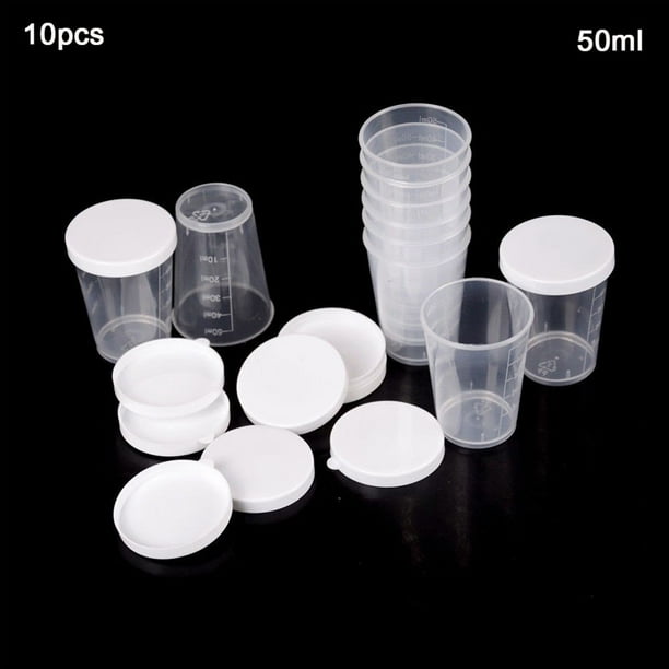 Yannee 20 Pcs 50ml Plastic Medicine Measuring Cups with White Lids Cap