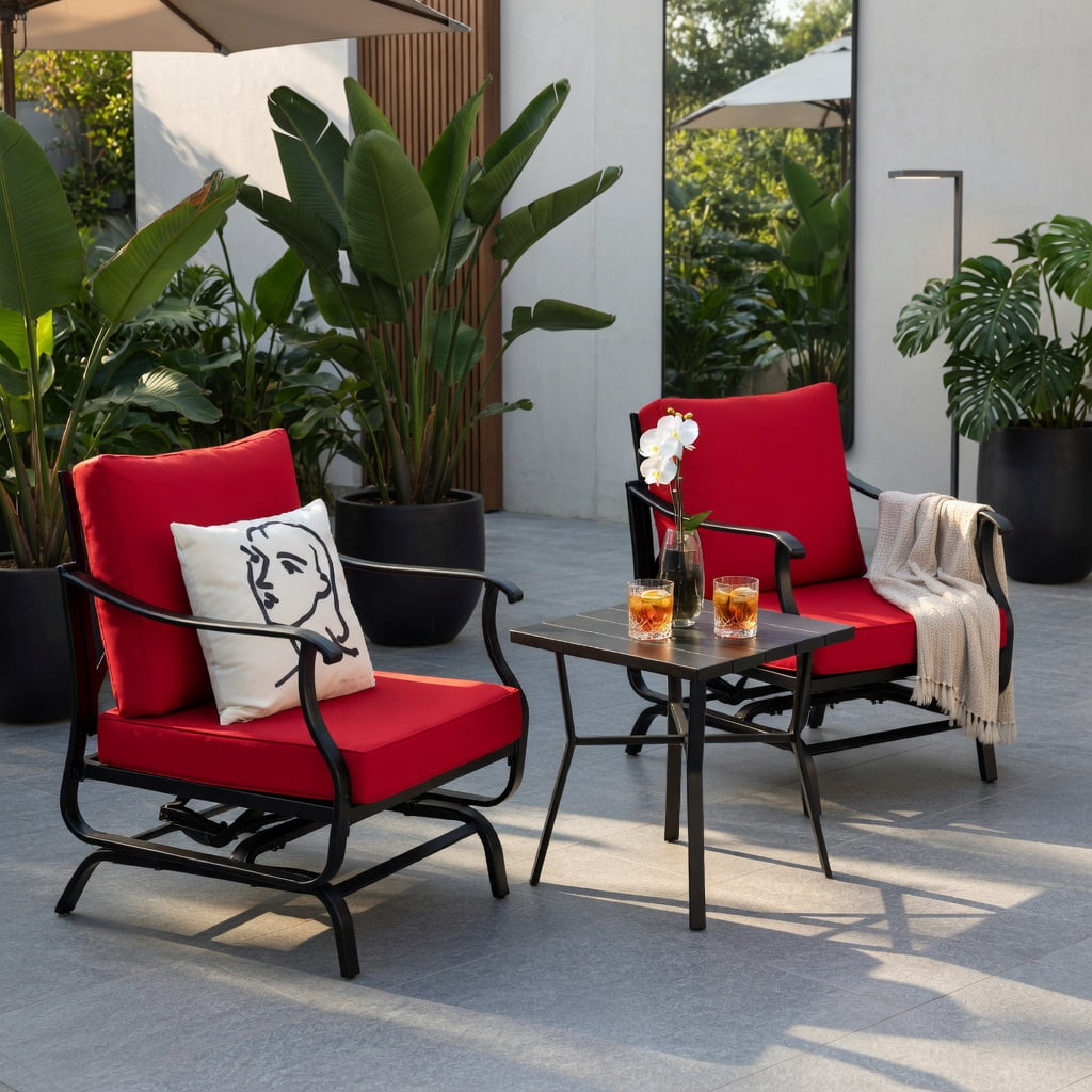 Hommoo 4-Piece Outdoor Patio Conversation Set, Steel Frame with Polyester Cushions, Includes Loveseat, 2 Chairs & Side Table for Backyard, Poolside & Garden, White & Blue