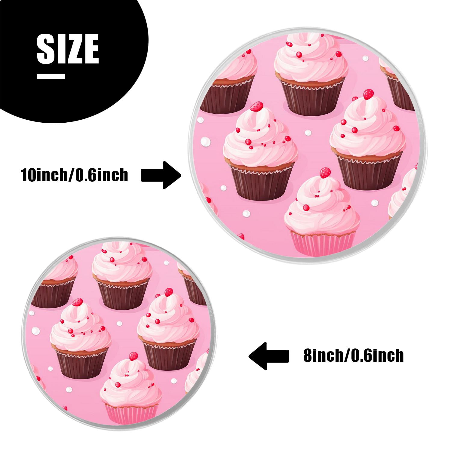 Round Stove Burner Covers 4 Pcs for Home Decor Cooktop Decorative ,Pink Cupcakes Berries design, Metal Round Stove Burner Covers 8Inch And 10Inch