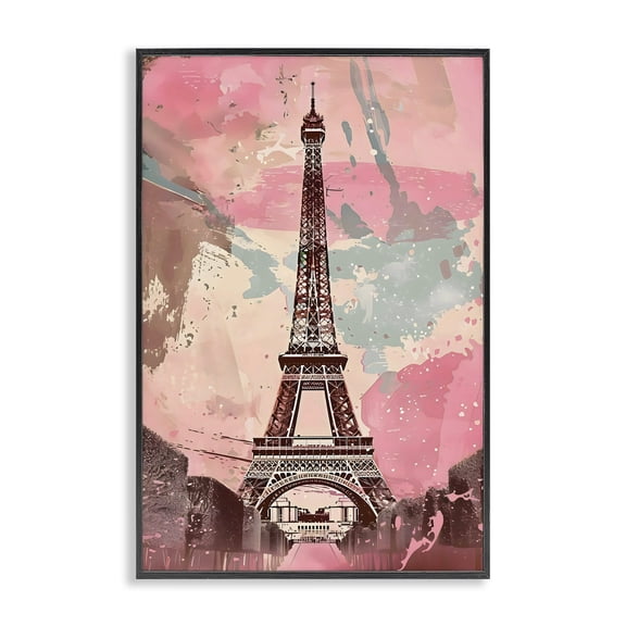 Stupell Industries Parisian Tower Pink & Blue Black Framed Giclee Art, design by Creative Studio