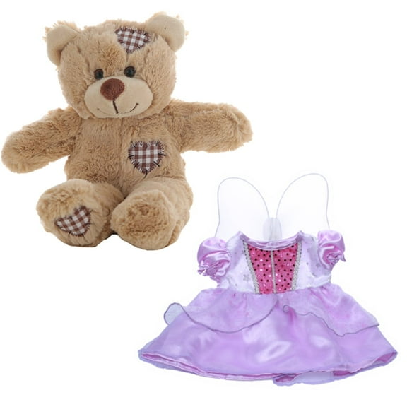 Plush Gear Brown Patches Bear 8" Plush Toy with Purple Cinderella Dress and Wings - Adorable Gift