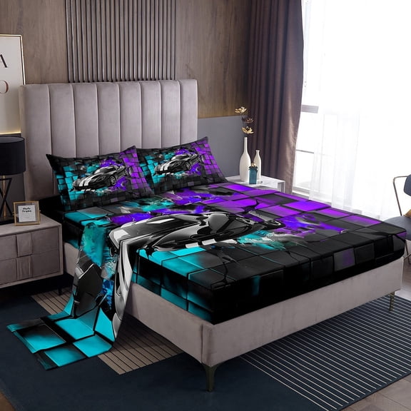 Erosebridal Fast Car Sheet Set Twin,Extreme Sports Bedding Sets Twin Size,Plaid Buffalo Twin Sheet Sets,Super Cozy Teens Bedroom Decor,3pcs