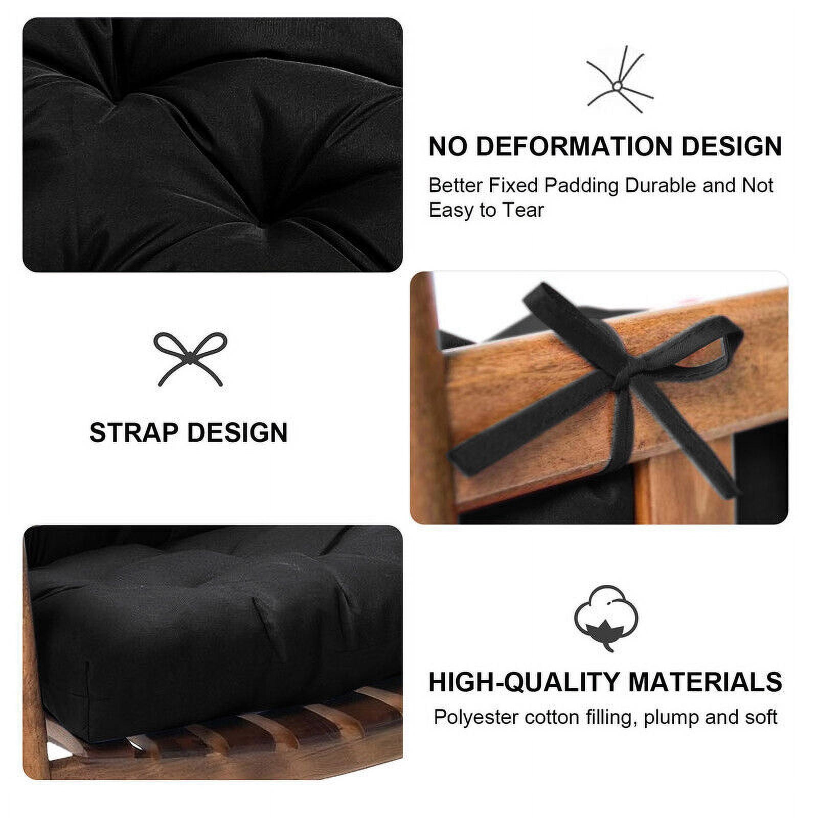 Eurhowing Outdoor Rocking Chair Cushions 2-Piece, Waterproof & Fade Resistant Patio Seat Pads, Non-Slip Replacement Cushions for Adirondack Chair, Black, 2Pack