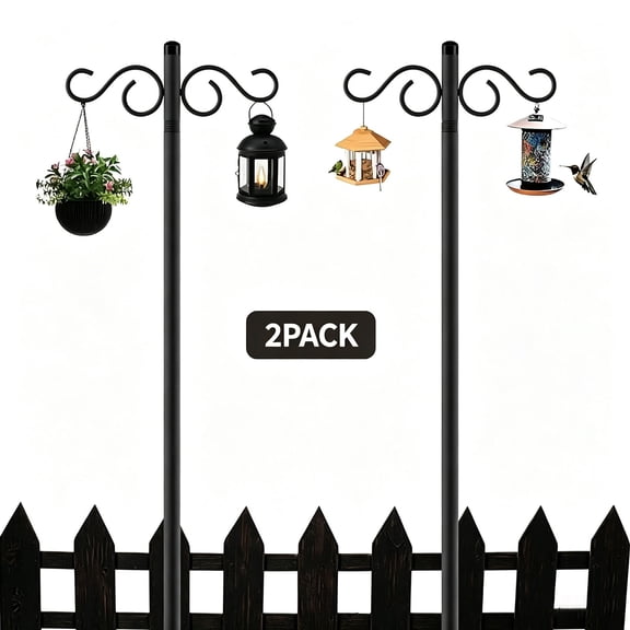 8FT Garden Shepherds Hooks with 5 Base Prongs, Adjustable Garden Hanging Holder for Bird Feeders, Lanterns, Plant Hanger Stands, Weddings Decor 2 Count