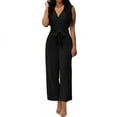thumbnail image 2 of ABATAB Womens Summer Jumpsuits Casual One Piece Trendy Outfits Sleeveless V Neck Wide Leg Pants Work Business Rompers, 2 of 5