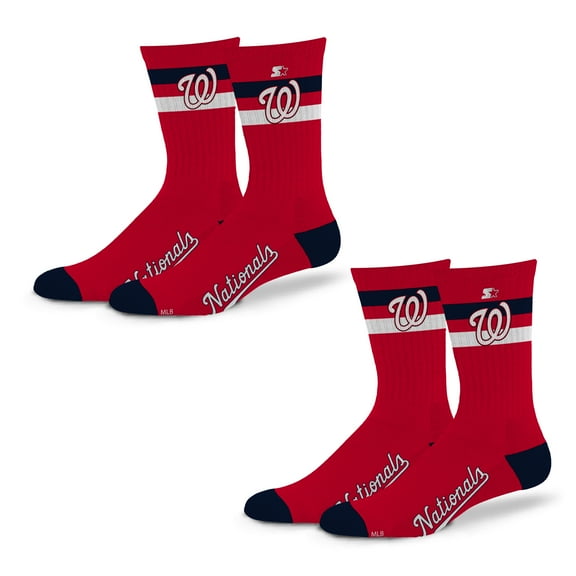 Unisex Starter Washington Nationals Team Color 2-Stripe 2-Pack Crew Socks Set