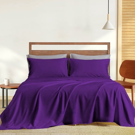 700 Thread Count 4 Piece Quality Sheet Set 24 Inch Deep Pocket 100% Egyptian Cotton Color Purple Solid Size California King