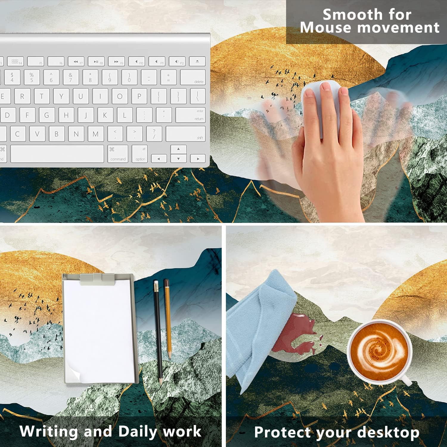 Desk Mat,The Green Golden Mountains by Sunset Extended Gaming Mouse Pad,Large Non-Slip Rubber Base Mousepad with Stitched Edges,Waterproof Mouse Mat Desk for Office Game Home 35.4x15.75 in