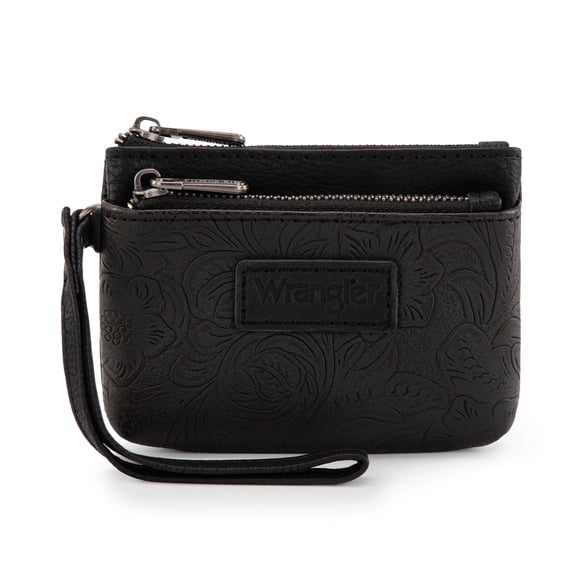 Wrangler Wallet for Women RFID-Blocking Floral Embossed Coin Purse Lightweight Wristlet Wallets, Black