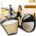 thumbnail image 5 of 2 Pieces Reusable Coffee Filters, Coffee Filter Mesh, Permanent Reusable Coffee Filter, Stainless Steel Permanent Reusable Fine Net with Handle for Most Coffee Makers (Gold), 5 of 5