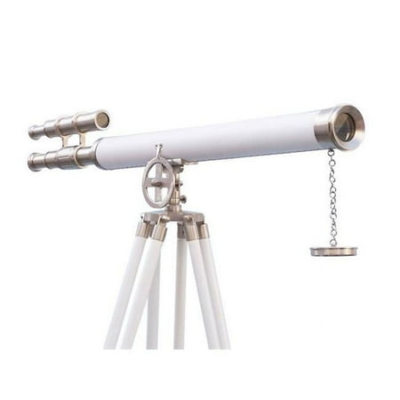 Handcrafted Decor ST-0124-BN-WL Floor Standing Brushed Nickel with White Leather Griffith Astro Telescope, 65 inch