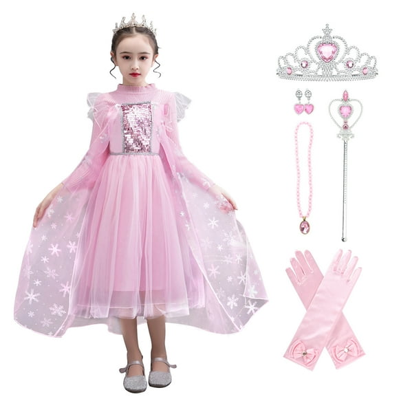 Petite Fille Princesse Robe Neige Fête Reine Halloween Costume Rose avec Accessoires