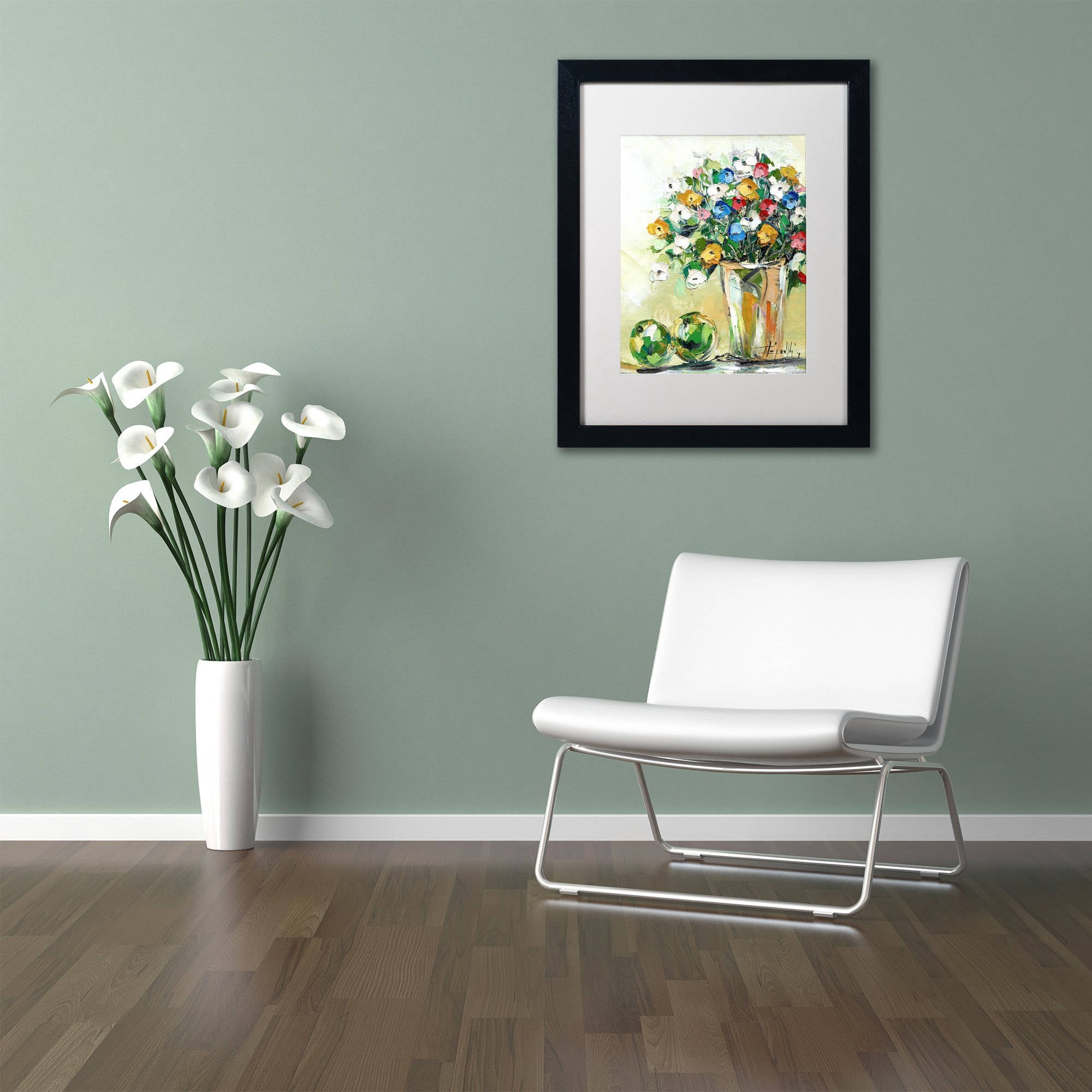 Trademark Fine Art "Spring Flowers in a Vase 5" Canvas Art by Hai Odelia, White Matte, Black Frame