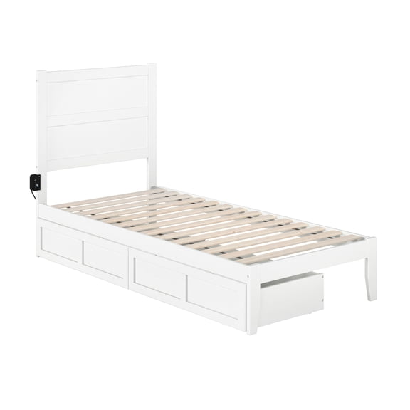 AFI NoHo Solid Wood Twin XL Bed with 2 Drawers in White