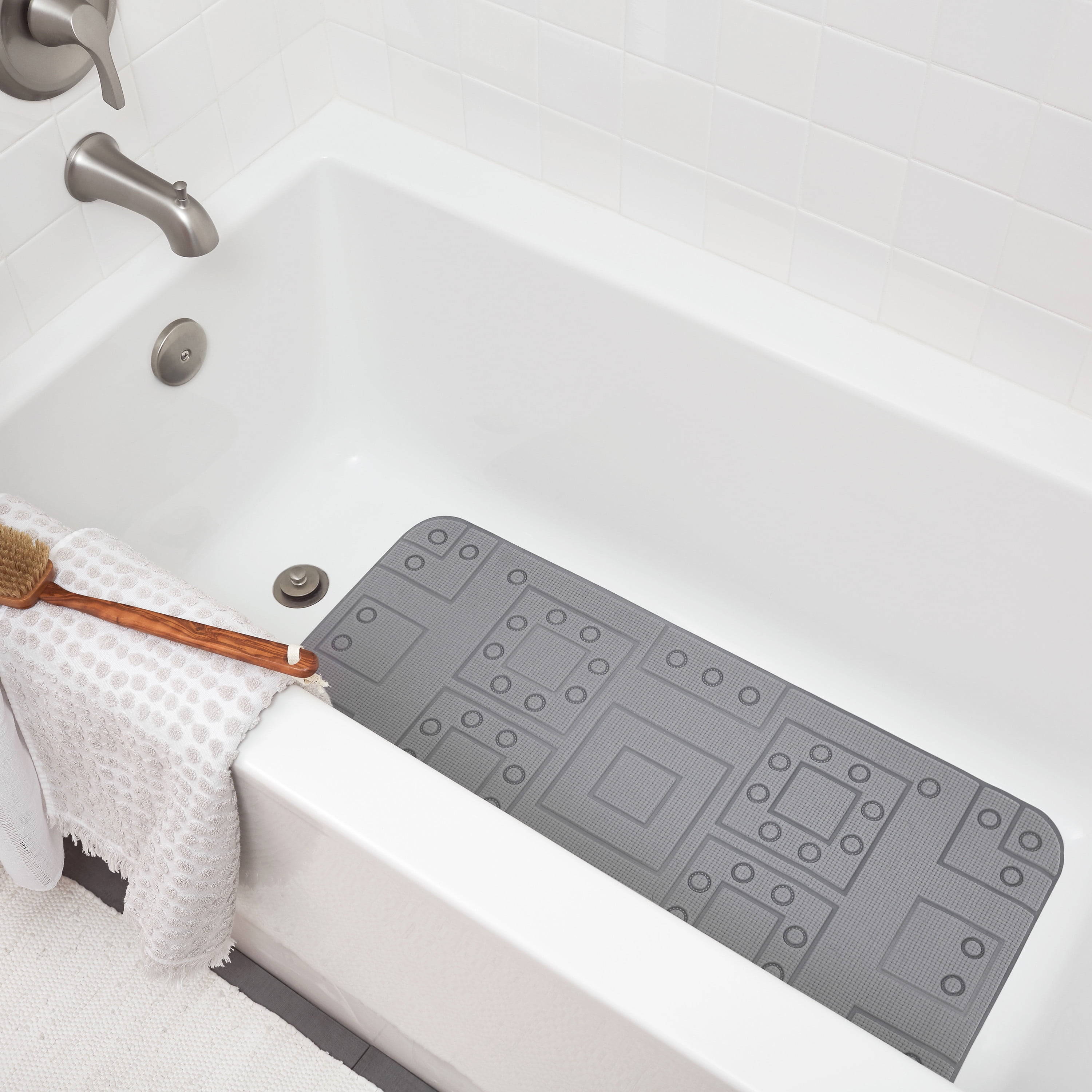 Ray Star 17 in. x 36 in. Gray PVC Foam Bathtub Mat Non-Slip Shower and Bath Mats