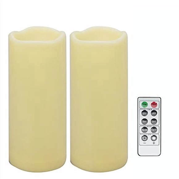 2 PCS 3" x7" Waterproof Outdoor Battery Operated Flameless LED Pillar Remote Candles Flickering Plastic Resin Electric Decorative
