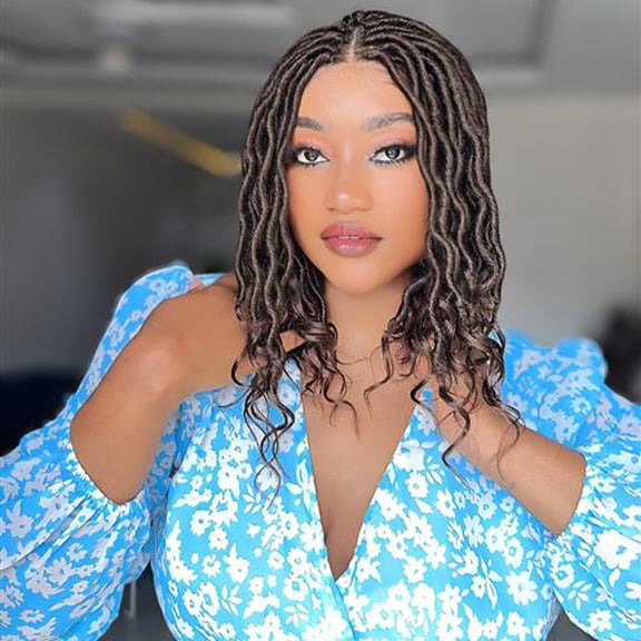 LUXLUXE Andrea15 Inch Long 4X4 Hand Tied Lace Braid Braided Wig, Beauty Heat Resistant Fiber, (Mahogany Brown)