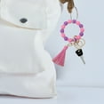thumbnail image 4 of Ziurtnc Women Silicone Key Ring Bracelet Elastic Beaded Wristlet Metal Keychain Faux Leather Tassel Key Holder Fashion Accessories Birthday Gift, 4 of 8