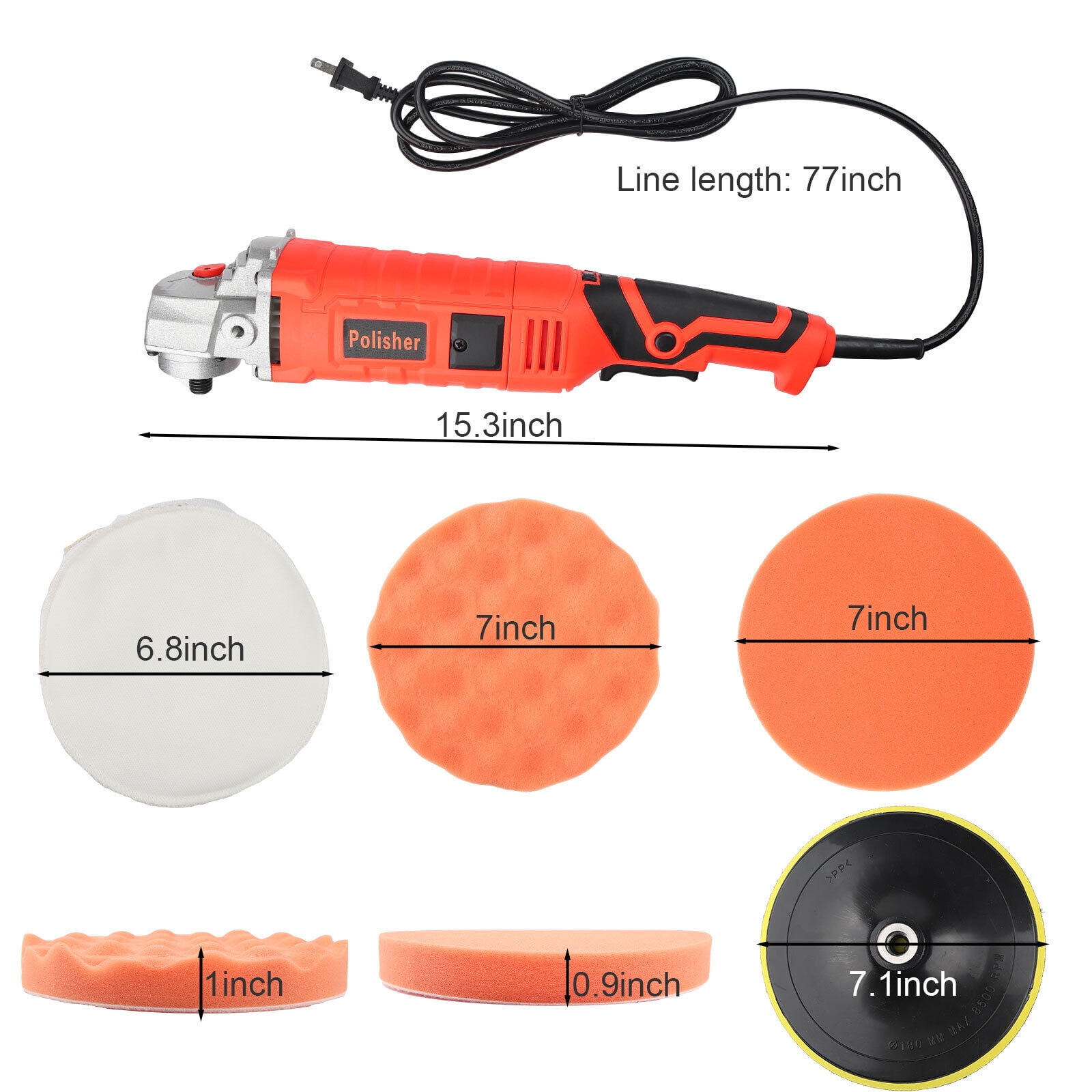 LineYDI Mini Cordless Buffer Polisher 7ich Buffer Polishing Car Polisher Waxing Tool Set 7" 1580W