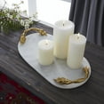 thumbnail image 3 of DecMode 20" x 10" White Marble Oval Leaf Tray with Gold Twisted Metal Handles, 1-Piece, 3 of 13