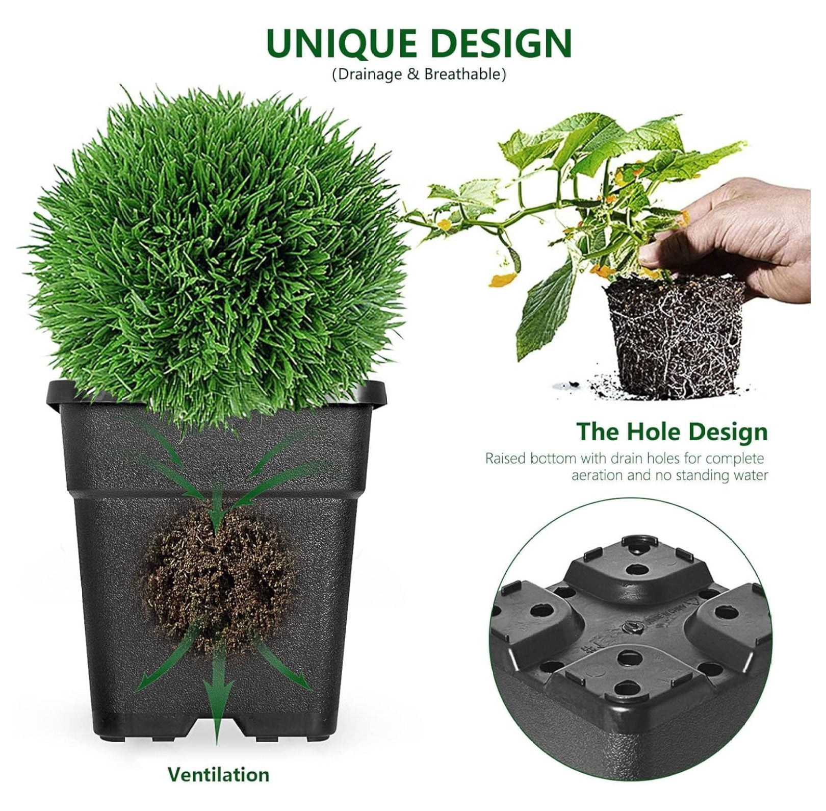 10-Pack 1 Gallon Square Planter Pots, Flower Plant Container Injection Molded Plastic Pots Gardening for Indoor Outdoor Vegetables, , Black